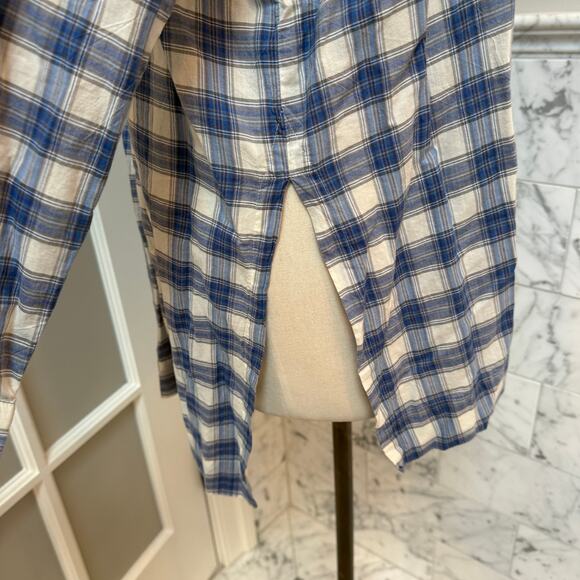 Johnny Was Plaid Blue Floral Button Down Tunic Dress Boho EUC Large - Picture 4 of 7